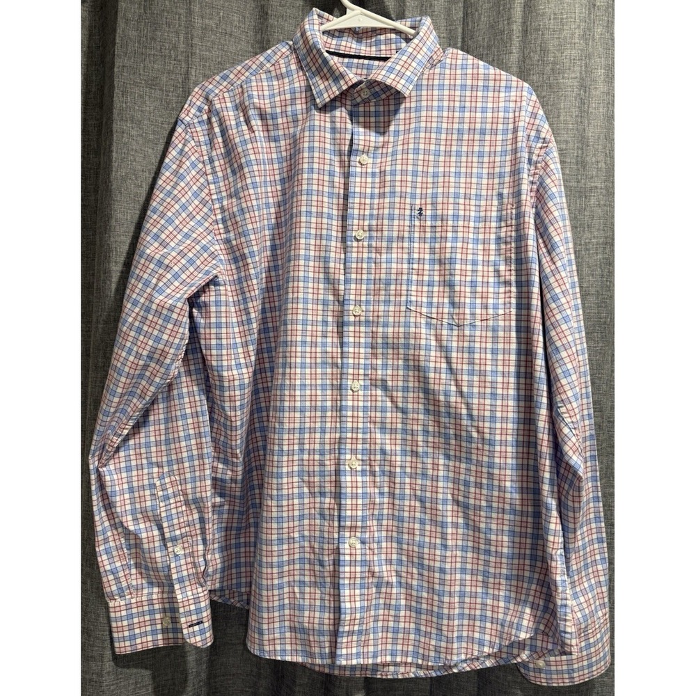 Izod Soft Washed Essential Gingham Mens Long Sleeve Button Down Reg Fit Sz Large